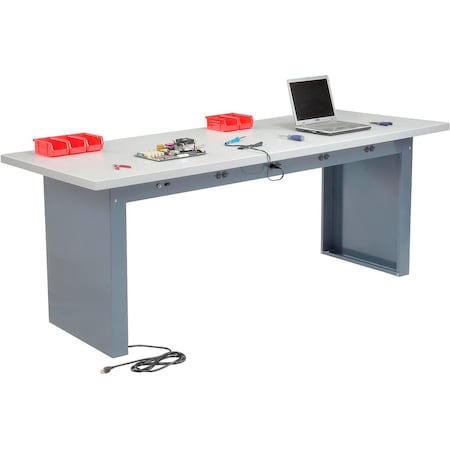 Global Industrial Extra Long Panel Leg Workbench, 96 x 36in, Power Outlets, Laminate Square Edge 778326